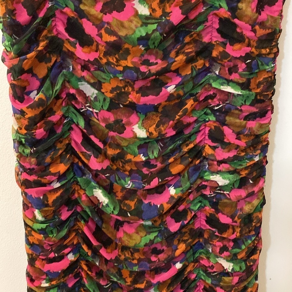 MISA Los Angeles short sleeve square neck mesh Marilyn jewel tone floral XXS - Picture 7 of 9